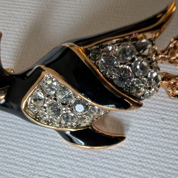 Vintage Rhinestone Penguin Brooch – Coro Style – Black & Gold - Picture 3 of 7
